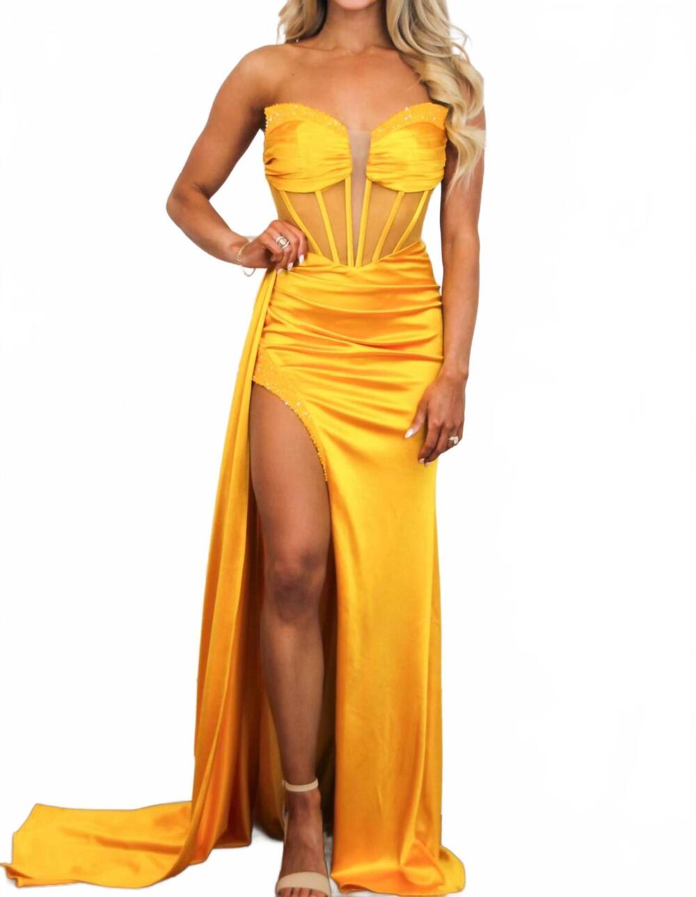 NEW CINDERELLA DIVINE alexia embellished bustier formal dress in marigold yellow